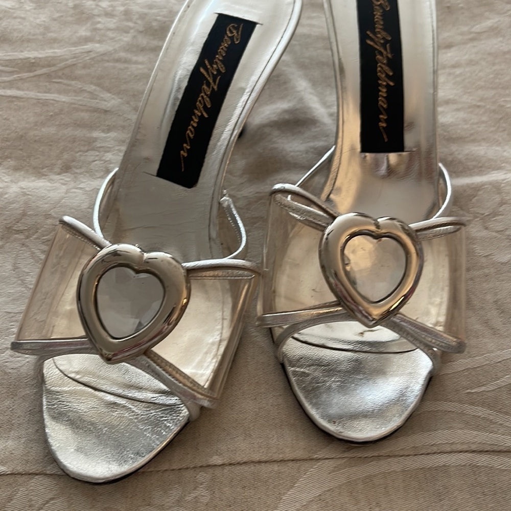 Beverly Feldman silver slippers , size 9B, never worn, from Saks Fifth Avenue.